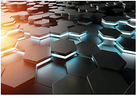 WallArena - Vlies Fototapete Kinderzimmer 416x254 cm Hexagon Geometrische Formen Gaming Jugendzimmer - Fototapeten Tapeten für Kinder Kindertapete - Vliestapete Wandtapete Tapete 3D Effekt