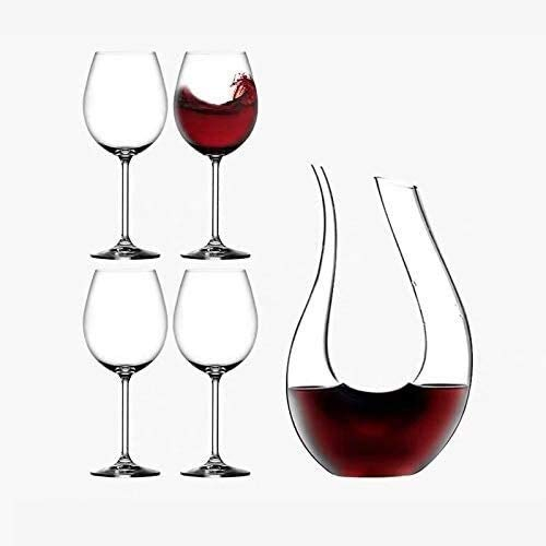 ACiyD Decanter in Vetro per Vino Rosso, 4 calici di Cristallo, Bicchiere da Champagne Senza Piombo per degustazione di Vini, Matrimoni, cene in Famiglia, Feste, Regali per familiari e Amici, 580 ml