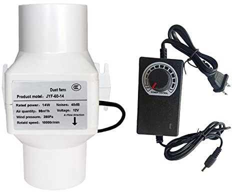 IINCOOY 2.36'' 12V Home Inline Duct Fan 14W Inline Exhaust Blower System Extractor Fan for Kitchen Bathroom Hydroponic Exhaust Air Ventilator