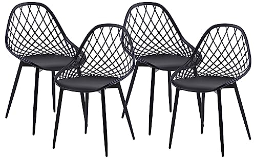 anrekl Set de 4 Elegantes y Sencillas sillas de Comedor, sillas de Cocina, sillas de salón, sillas Huecas para Cocina, Comedor, salón, Oficina, Dormitorio, Patas de Metal (Negro)