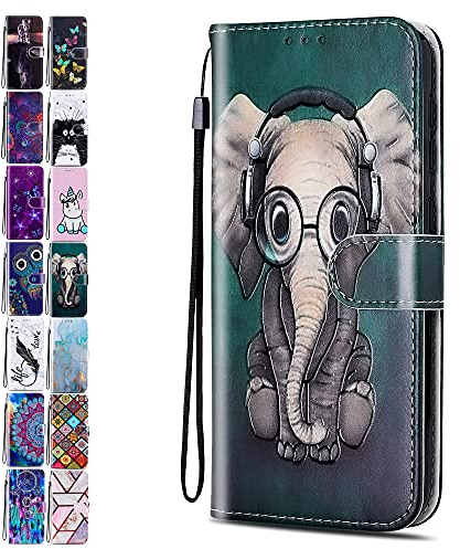 Lederhülle für iPhone 12 Mini 5.4 Hülle Muster Elefant Handyhülle Flip Case Cover Schutzhülle mit Kartenfach Handytasche für Mädchen Damen