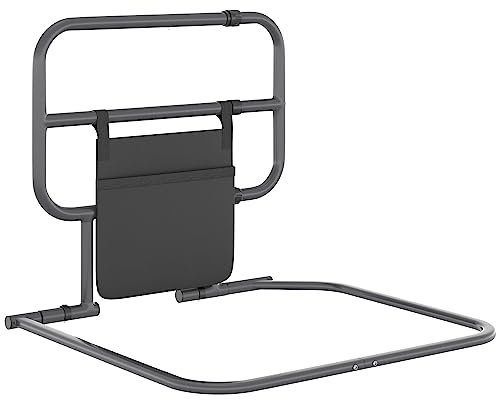 HOMCOM Ringhiera per letto adulto Maniglia per letto pieghevole Barriera per letto con tasca di stoccaggio per disabili e anziani, 61 x 66 x 55 cm, grigio e nero