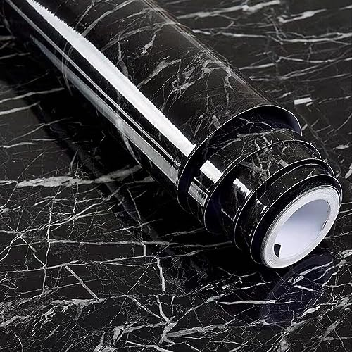 MOCNT Marmor Klebefolie Selbstklebende 60cm x 5m Möbelfolie Wasserdicht Küchenschrank Tischplatten Dekorfolie Möbel Küchenfolie Oberflächenschutz Renovierung Tapeten Schwarz