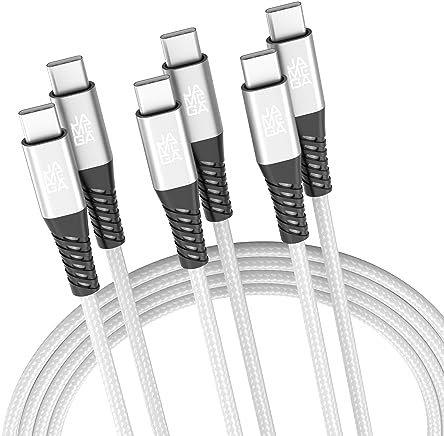 JAMEGA - USB Typ C Kabel Weiß 2m 3er Set | USB C Lade & Datenkabel Fast Charge Snyc USB C Stecker auf USB C Stecker kompatibel mit iPhone 15 Pro Max iPad Pro Air Samsung Macbook Tablets Huawei uvm.