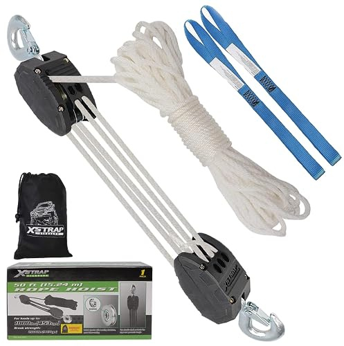 XSTRAP STANDARD Xstrap Seilheber, Block- Und Angelrolle-System Zum Heben Schwerer Gegenstände, Robuste Bruchfestigkeit Von, Verbessertes Weiß, 907 Kg, 15 M