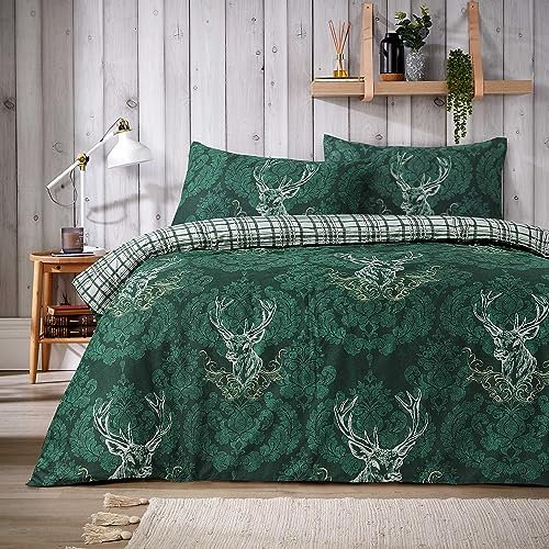 Olivia Rocco Parure de lit réversible en coton majoritaire avec housse de couette réversible à carreaux pour lit simple, vert émeraude