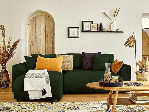 Lisa Design Camelia - ecksofa beidseitig montierbar - 4 Sitzplätze - schlaffunktion und Bettkasten und Taschen - aus Samt Grün