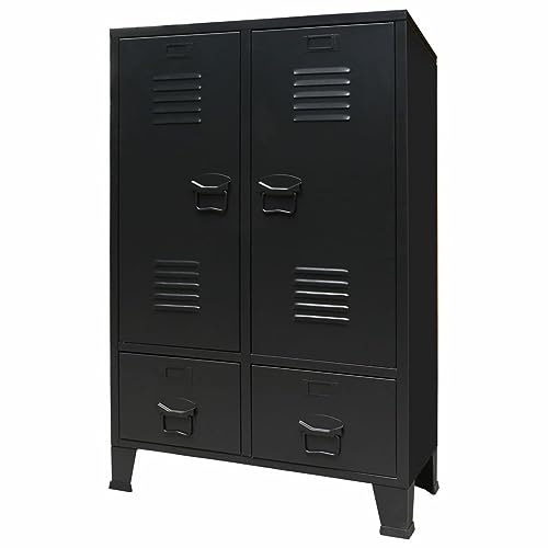 GuyAna Kleiderschrank Metall Industrie-Stil 67 x 35 x 107 cm Schrank Schlafzimmer Schrank Wardrobe Bedroom Schlafzimmerschrank Kleider Schrank Schwarz