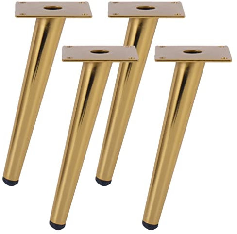 Lot de 4 Pieds de Meubles Or Pied de Table Cône, Fer | Polissage de Galvanoplastie | 10-72cm Doré Socles Pieds Meuble Cuisine tv commode Pieds pour Meuble de Salle de Bain Vis Inclus-35cm/13.8