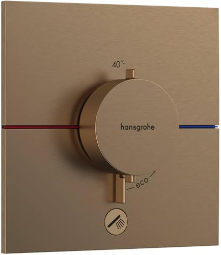 hansgrohe ShowerSelect Comfort E, termostato empotrado con una salida adicional, con botón de seguridad (SafetyStop) a 40°C, termostato rectangular para ducha/bañera, 1 función, bronce cepillado