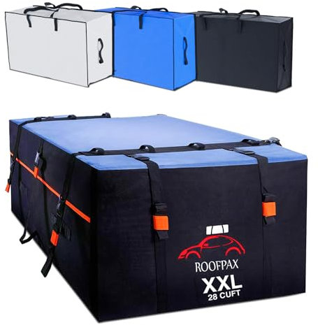 RoofPax XXL 28 cft Auto Dachgepäckträgertasche, extra wasserdicht, Autodachaufbewahrung mit Matte, 10 robuste Spanngurte und 6 Haken, Dachgepäckträger für die Oberseite des Fahrzeugs mit/ohne
