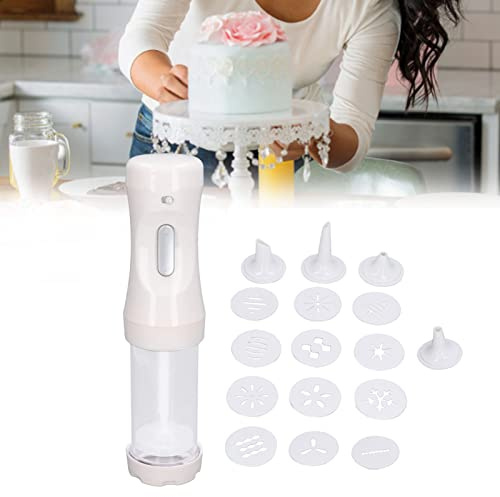 VINGVO Kekspresse, Elektrisches Kekspresspistolen-Set mit 9 Scheiben und 1 Zuckergussspitze, Tragbare Spritz-Kekspresse Zum Backen, Selbstgemachtes Keksherstellungsset (30,2 X 7,1