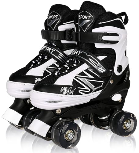 DUZSKJ Kinder Rollschuhe für Jungen Mädchen Kind Anfänger, 4 Größen Einstellbar Rollschuhe mit Licht bis Räder für kleine Kinder Kinder