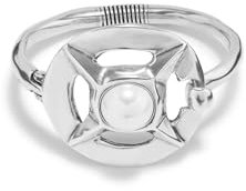 UNO de 50, Pulsera en Aleación de Metales, Bañada en Plata de Ley, Eslabón Grande con Perla Shell, Joya Artesanal