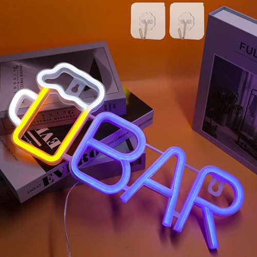 DWOOKE Bar Neonschilder, Bier Neonlichter für Wanddekoration Batterie/USB betriebene LED -Neonlichter für Schlafzimmer Neon Bar Schild für Bar Party Club Pub Geschenke (blau)