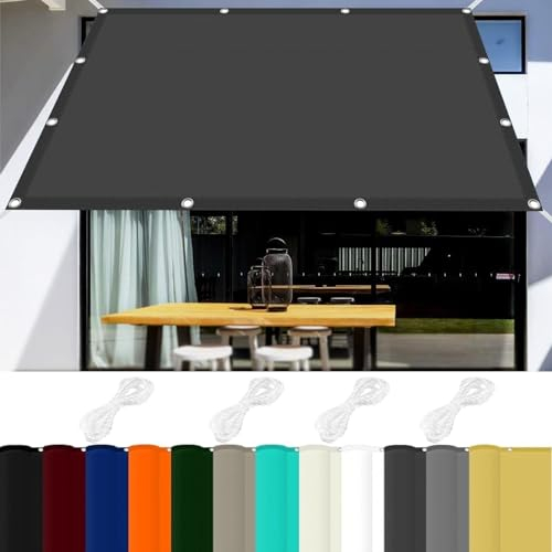 Sonnensegel 3 x 8 m 98% UV Schutz Sonnenschutz Sonnensegel Quadratisch mit Ösen Und Kordel,PES Polyester für Garten Balkon Terrasse Camping, Dunkelgrau