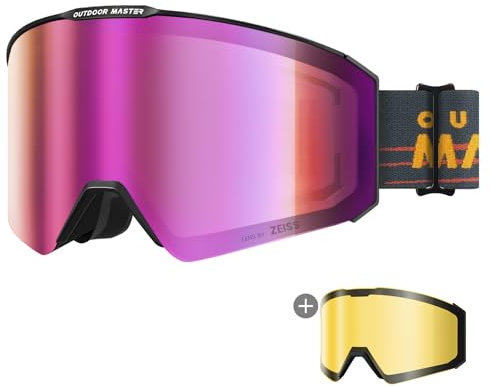 OutdoorMaster Falcon Ski Goggles Lens by ZEISS, OTG Snowboard Goggles Anti-Fog, Magnetic Interchangeable Lens, Schneebrille für Männer & Frauen, Orchidee Vlt 21%