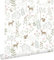 papier peint forêt avec des animaux de la forêt vert et rose 53 cm x 10,05 m - ESTAhome