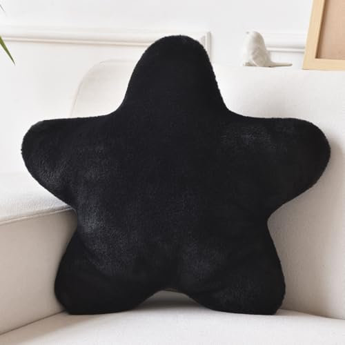 Xiashrk Sternförmiges Kissen, dekoratives Kissen für Schlafsofa, 38,1 cm, Sternkissen, Plüsch, für Boden, Raumdekoration, Kaninchenfell, Schwarz, 50 x 50 cm