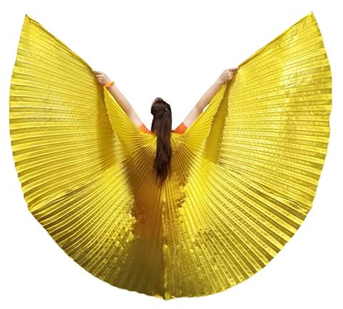 MUNAFIE Alas unisex de Isis para adultos, para danza del vientre, capa con bastones, disfraz de danza del vientre, disfraz de mujer para carnaval, cosplay, fiesta, dorado