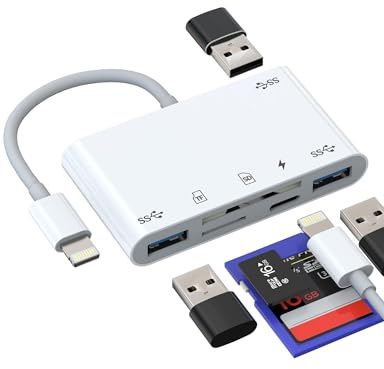 Lightning USB Adapter(6 in 1)für iPhone 14 SD Speicherkarte Kartenleser Micro SD TF Card Reader OTG 3.0 Externer Speicher Digital Kamera Karten Kartenlesegerät für Apple Handy laden Anschluss Zubehör