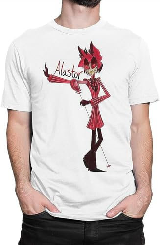 Men's Hazbin Hotel Alastor T-Shirt Cartoon Tee White S