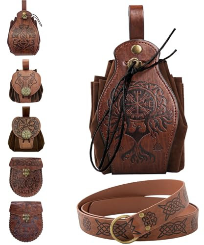 YOUYIKE Mittelalterliche Retro HüFttasche, Mittelalter Kleidung für Damen Herren Accessoires Set, Mittelalter Gürtel, Tragbares Seitenpaket, für Wikinger Piraten Hexe Ritter Renaissance Kostüm (D)