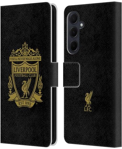 Head Case Designs Offizielle Liverpool Football Club Schwarz 2 Crest 2 Leder Brieftaschen Handyhülle Hülle Huelle kompatibel mit Samsung Galaxy A35 5G