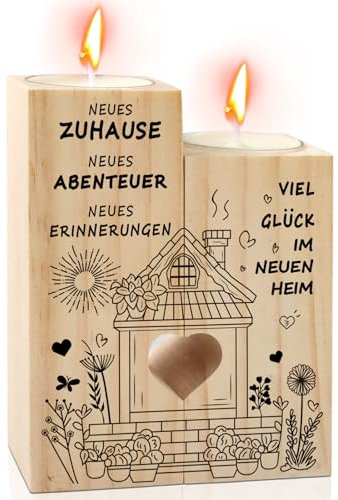 Einzugsgeschenke Wohnung - Kerzenständer aus Holz, Kerzenständer Einweihungsgeschenk Haus, Geschenk zum Einzug ins Haus, Geschenke für Richtfest für Beste Freundin Kollegen Schwestern (B)