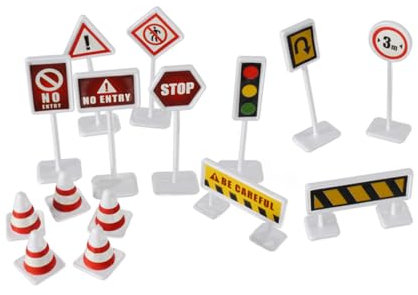 ifundom Ensemble De Jouets De Signalisation Routière pour Garçons Et Filles 6 Ensembles De Panneaux De Signalisation Cône De Signalisation Mini Barrage Routier