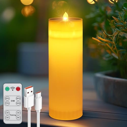 Solar Batteriebetriebene LED Flammenlose Kerzen:4x12 Große Wasserdichte Automatisch Kerze Flackern Licht mit Fernbedienung Timer - für Haus Festival Party Outdoor Garten Camping Deko(1 Pack)