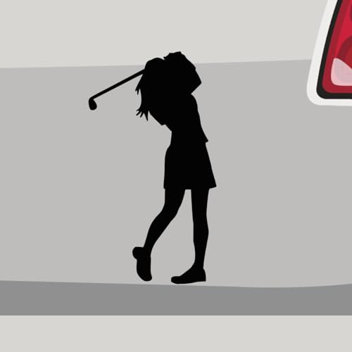Aufkleber - Golferin Golfen Sport Schläger - Sticker, Folienaukleber für Auto, Motorrad, Fahrrad, Laptop, LKW (14x8cm | Weiß)