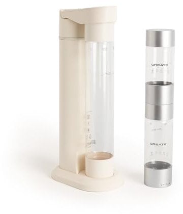CREATE/SODA MAKER STUDIO/Wassersprudler 1L Cremeweiß + Doppelflasche 500ml + 350ml / Keine CO2-Flaschen enthalten, kohlensäurehaltig in 4 Schritten, BPA-freie Flasche, keine Stecker