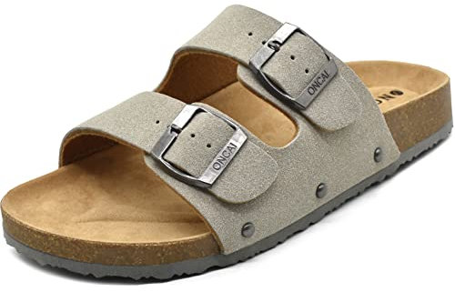 ONCAI Ciabatte Donna Estive Sandali Sughero Plantare Dobbia Fibbia Moda Sandali Antiscivolo Gomma Suole Pantofole Grigio 39 EU