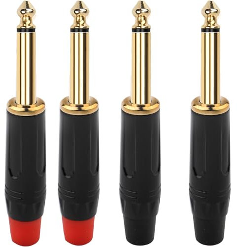 RUNCCI-YUN 4 pièces 6.35mm 1/4 TS souder connecteur Jack,Mono Audio Souder Connecteur 6.35mm,Prise de Micro 6,35 TS plaqué Or pour câbles Haut-Parleur/Guitare/Microphone