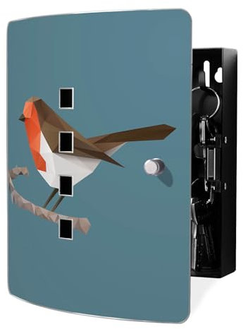 banjado Design Schlüsselkasten aus Edelstahl für 10 Schlüssel/Schlüsselbox zur Schlüsselaufbewahrung 24 x 21,5 x 7cm groß mit praktischem Magnetverschluss/Motiv Abstrakter Vogel