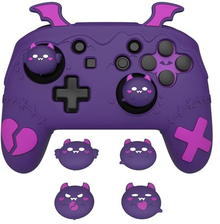playvital Cover Silicone per Nintendo Switch PRO Controller Custodia Joystick Skin Antiscivolo Protettiva Carina, 4 Copri Levette Analogiche & 2 Adesivi, Serie Imp Gotico, Viola