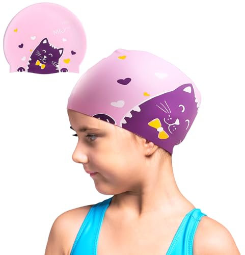 Kids Cuffia Piscina Bambina 6-14 Anni In Silicone Impermeabile - Cuffia Nuoto Confortevole per Capelli Corti e Lunghi, Eccellente Elasticità e Solidità