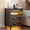 Gurexl Led Retro Nachttisch mit Ladefunktion,Smart Nachtschrank landhausstil mit 3 Licht Dimmbar, Intelligent Sideboard mit 2 Schubladen USB Type-C Mit Schloss Schlafzimmer Schwarz