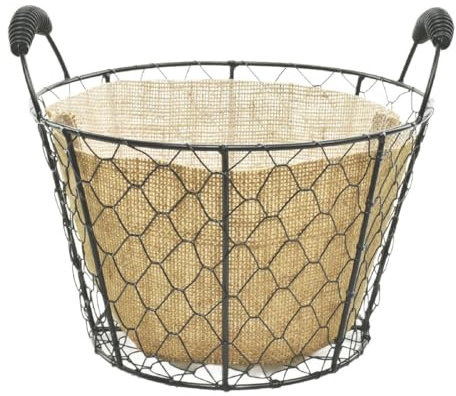 Decpero Drahtkorb mit Jute und Folie I Ø 22 cm I Pflanzkorb I Übertopf