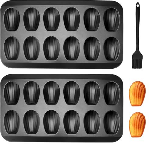 2 Piezas Bandeja para magdalenas con antiadherente PTFE PFOA y BPA robusta de acero al carbono de 1 mm de grosor Molde con capacidad para 12 magdalenas 40x 22.8 Negro