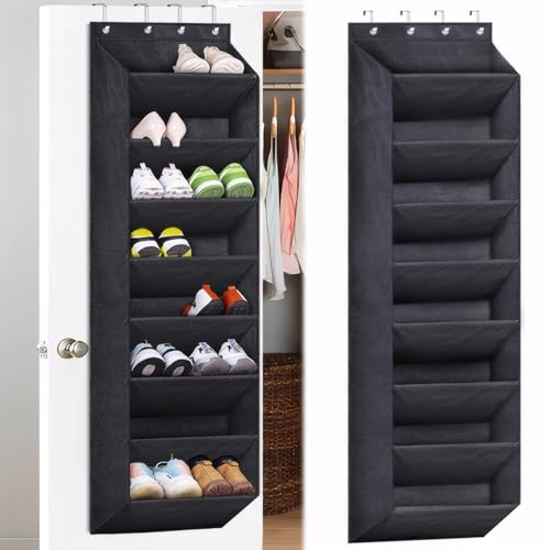 8 Layers Over Door Shoe Storage,Hanging Shoe Storage Back of Door with Deep Pockets,Space Saving Wall Mounted Organiser for Narrow Doors,Closet and Dorm,Fit 16-18 Pairs Sneakers or Boots (Black)