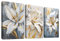 HALFLEMART Set of 3 Gigli Bianchi Grigi Fiori Stampa su tela Con Cornice Stami Dorati Beige Floreale Pittura Quadri su tela Quadri Moderni Camera da Letto Soggiorno Decorazioni Murale 30x40cm x3pcs