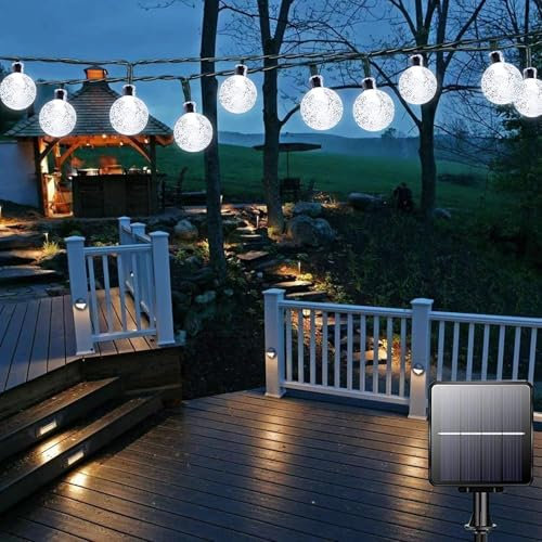 100 LED Solar String Lights Outdoor,39ft Solar Powered Garden Lights with 8 Modes, IP65 Waterproof Crystal Ball Lights for Bedroom, Fence, Gift,Patio, Party, Festive (Cool White)