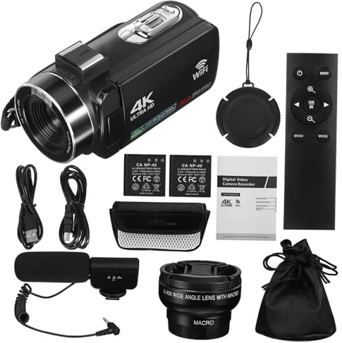 NUOBESTY 4-Zoll HD Touchscreen Videokamera Camcorder Kompakt Kleine Reisekamera für Erwachsene Integriertes Mikrofon Tragbar Schwarz Camcorder für Vlogging und Videoprojekte