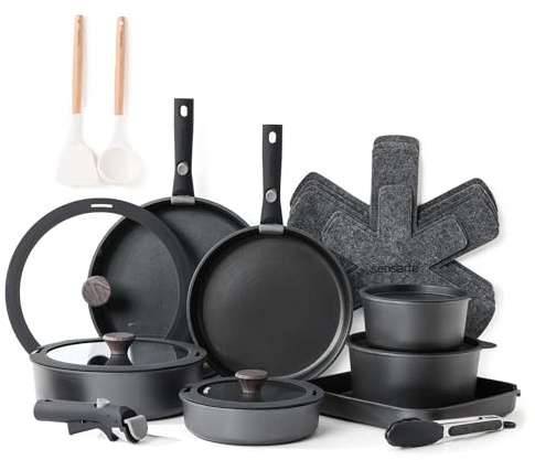 SENSARTE Set Pentole Induzione 24 pezzi con manici rimovibili