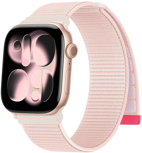 Jiamus Nylon Armband kompatibel mit Apple Watch Armband 44mm 40mm 42mm 49mm 45mm 46mm 41mm 38mm Damen Herren, Sport Loop Band für iWatch Ultra SE 3 2 1 Series 11 10 9 8 7 6 5 4 3 2 1, Pink