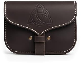 Leonardo Carbone® Unisex Tasche Hulda | Keltischer Knoten | Gürtelschlaufen | Karneval, Halloween, Cosplay, LARP, Gürteltasche, Beutel, Mittelalter, Wikinger | 100% Leder Braun Einheitsgröße