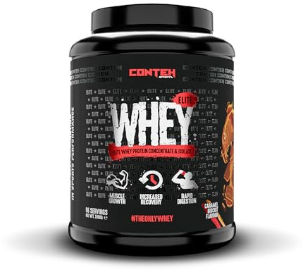 Conteh Sports Elite Whey Protein Concentrate & Isolate Powder for Muscle Maintenance, Recovery, Growth & Support, BCAA's 66 Servings (1.98kg, Caramel Biscuit)