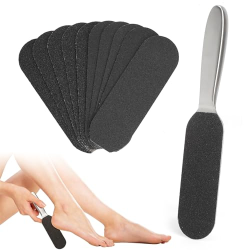 Kit de râpe à callosités pour les pieds avec manche en acier inoxydable 50 embouts de rechange pour l'élimination des callosités et le soin des pieds Râpe extra large